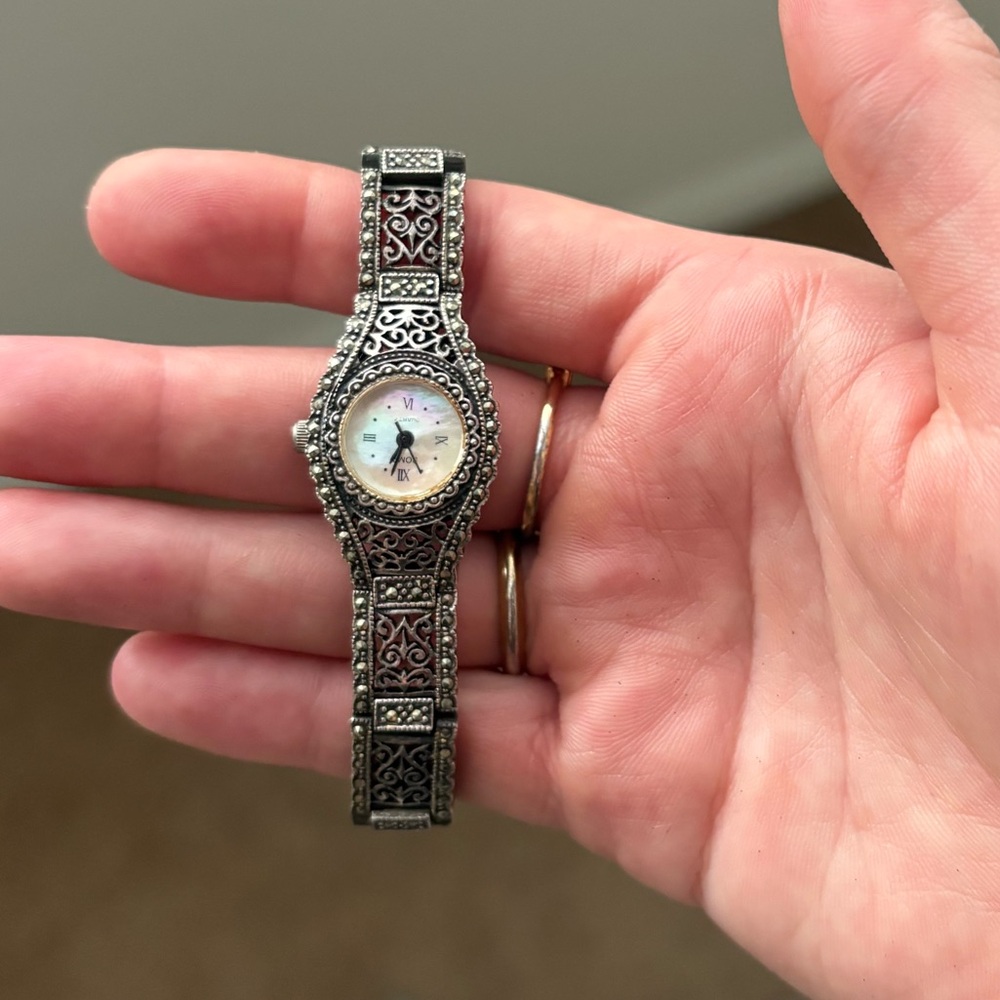 Vintage 925 Sterling Silver Filigree Ladies Wristwatch – Ornate Bracelet Style